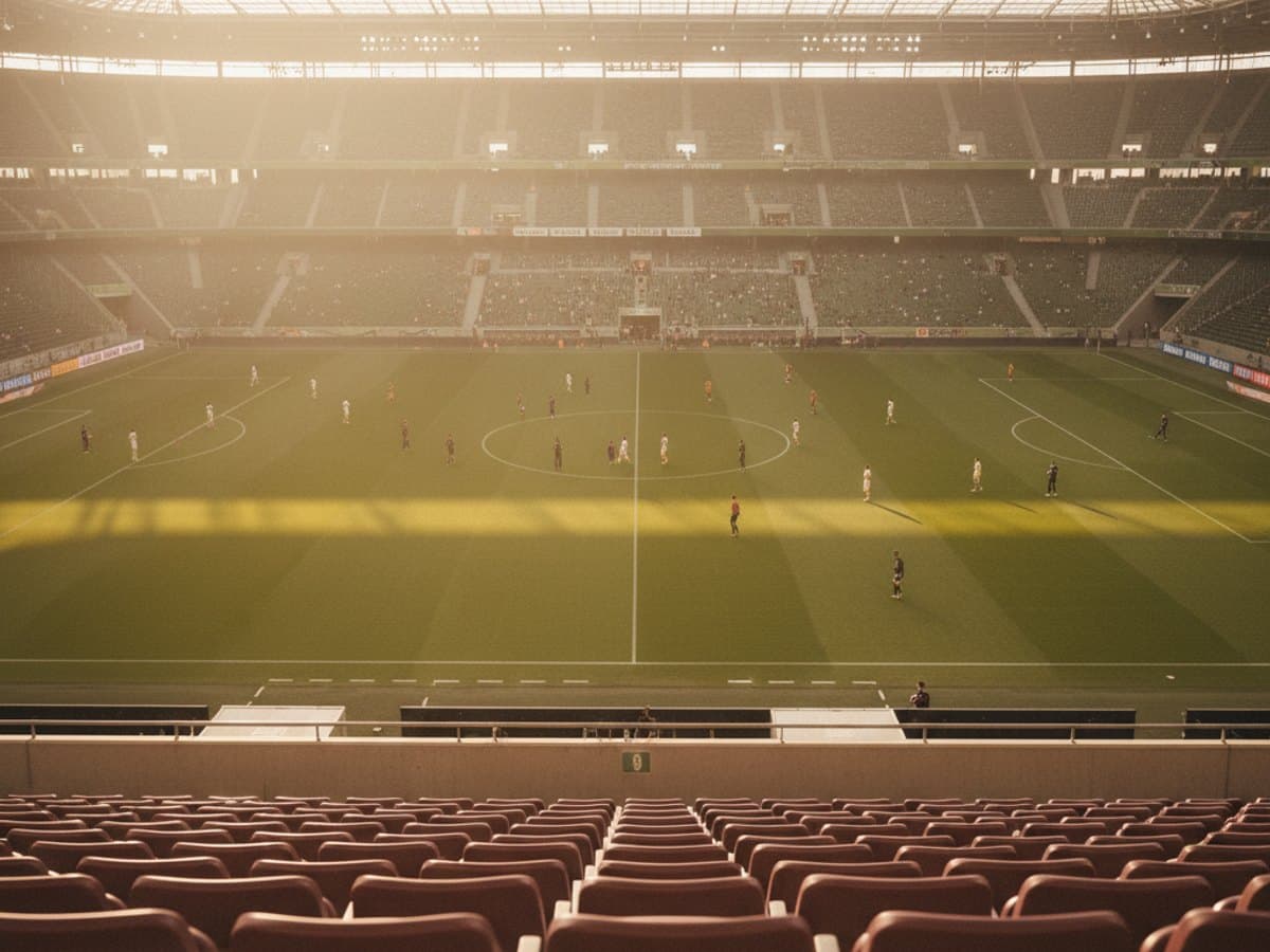 Fußballstadion bei Flutlicht während eines Abendspiels